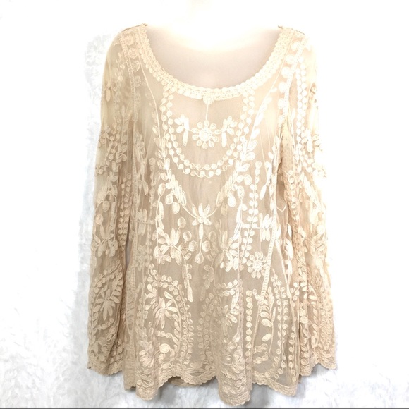 Wishlist Tops - Wishlist embroidered lace cream appliqué shirt top